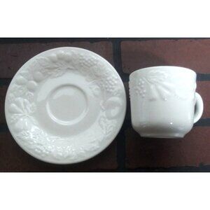Gibson Fruit Embossed Coffee Mug Saucer Set Ivory white Ceramic 3D orchard EUC